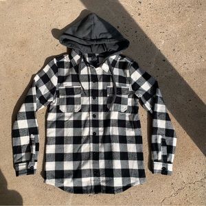 Empyre Mens Hooded Black & White Flannel